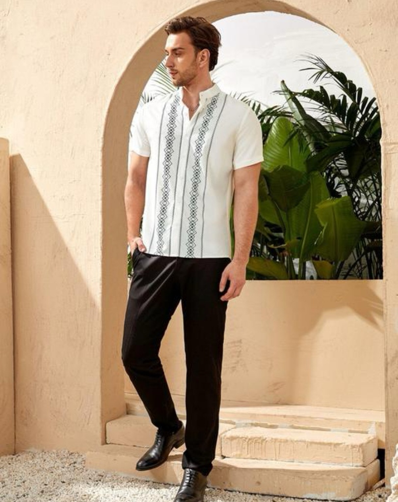 Vintage Half Sleeve White Shirt with Design 