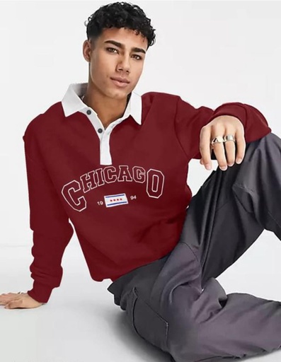 Typographic Print Oversized Fit Polo T-Shirt