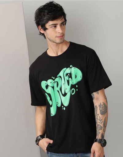 Black Sorted Print Men Oversized Tshirt